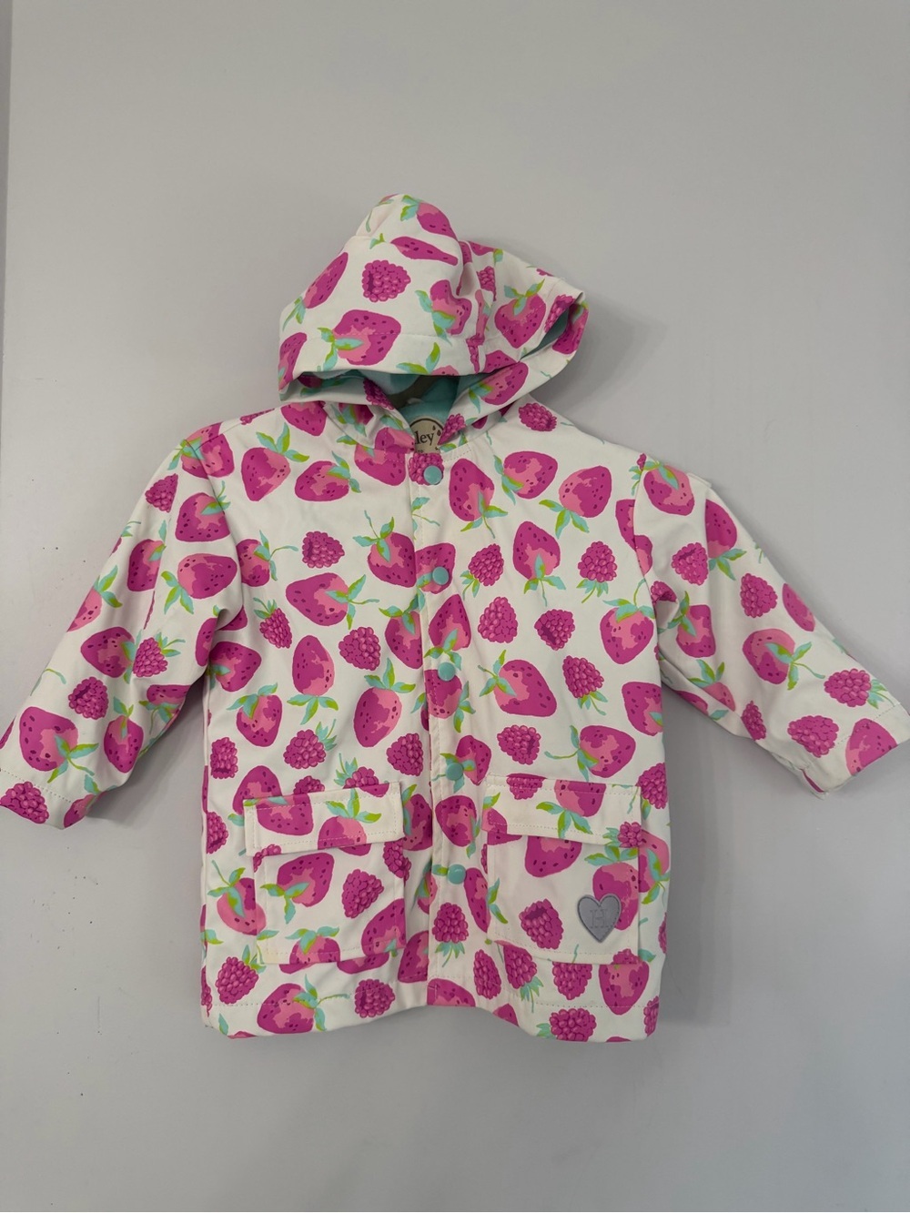 Hatley Little Girl Toddler size 3 Strawberry Print Hooded Rain Coat